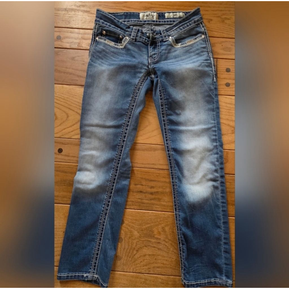 Daytrip Blue Straight Leg Jeans Silver Embellishments Size 26